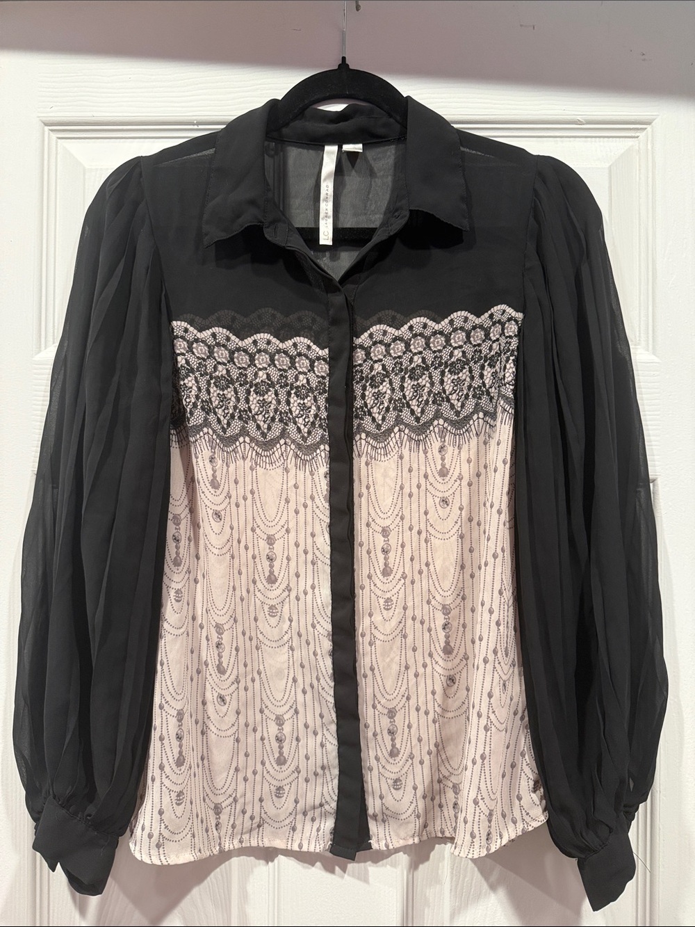 LC Lauren Conrad Black & Cream Button-Front Blouse